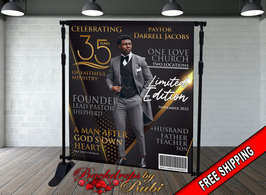 Magazine Cover Backdrop, Magazine Cover Birthday, Magazine Cover Banner, Magazine Church Backdrop, Magazine Men's Backdrop, Pastor Backdrop