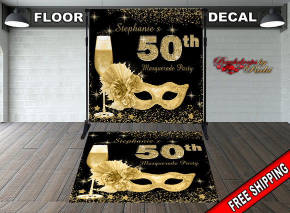 Masquerade Floor Decal, Masquerade Floor Sticker, Masquerade Decal, Masquerade backdrop, Masquerade Birthday, Masquerade Gold