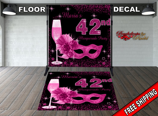 Masquerade Floor Decal, Masquerade Floor Sticker, Masquerade Decal, Masquerade backdrop, Masquerade Birthday, Masquerade Hot Pink