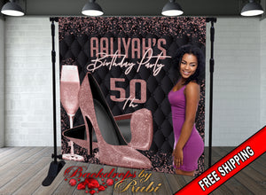 High Heels Backdrop, High Heels Birthday Backdrop, High Heel Shoe Stiletto Backdrop, Fabulous Birthday Backdrop, High Heels Glitter Rose Gold