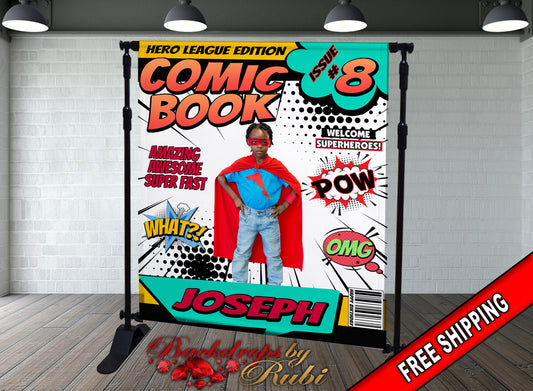 Comic Book Cover Backdrop, Comic Book Birthday, Comic Book Cover Banner, Comic Book Kids Birthday Backdrop, Magazine Kids Backdrop