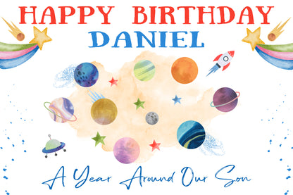 Outer Space Backdrop, Planets Backdrop, Around the Sun Backdrop, Space Birthday Backdrop, Space Banner, First Trip Around The Sun, Space