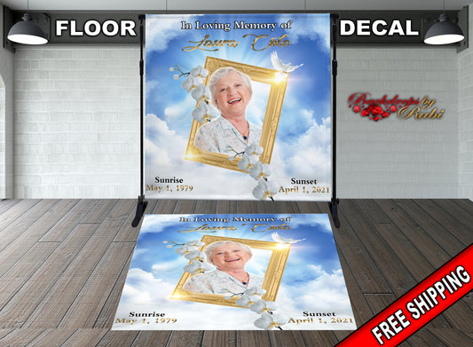 Memorial Floor Decal, Funeral Floor Sticker, Funeral Floor Decal, Happy Heavenly Birthday, In Loving Memory Decal, Memorial Removable Decal