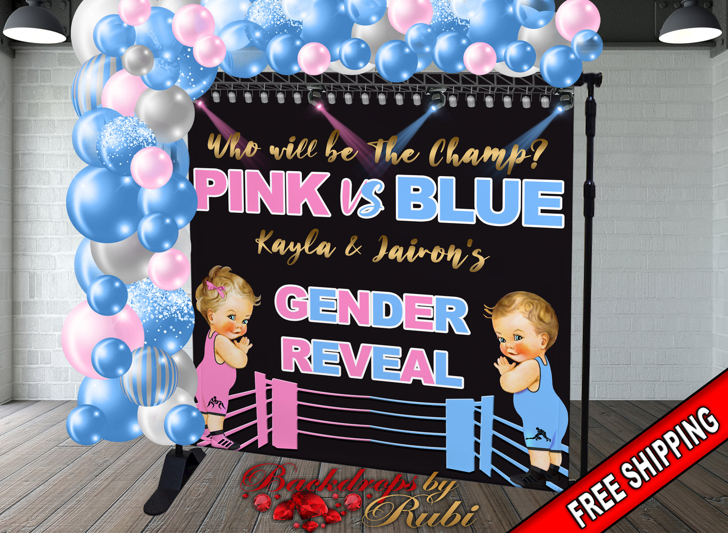 Wrestling Gender Reveal Backdrop, Pink vs Blue Backdrop, Gender Reveal backdrop, Boy Or Girl, Gender Reveal Prince or Princess, Baby Boxer