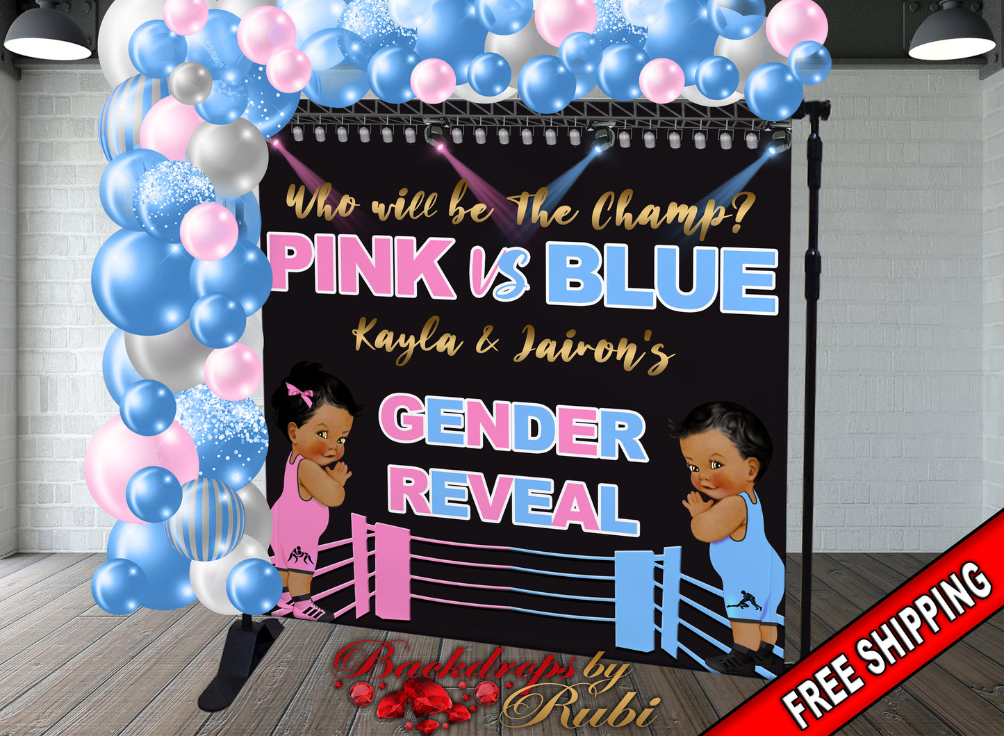 Wrestling Gender Reveal Backdrop, Pink vs Blue Backdrop, Gender Reveal backdrop, Boy Or Girl, Gender Reveal Prince or Princess, Baby Boxer