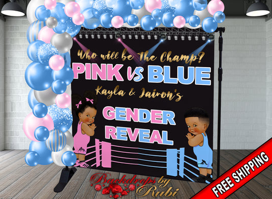 Wrestling Gender Reveal Backdrop, Pink vs Blue Backdrop, Gender Reveal backdrop, Boy Or Girl, Gender Reveal Prince or Princess, Baby Boxer