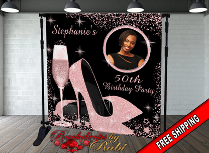 High Heels Backdrop, High Heels Birthday Backdrop, High Heel Shoe Stiletto Backdrop, Fabulous Birthday Backdrop, High Heels Glitter Rose Gold