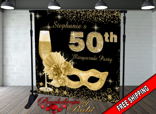Masquerade Gold Backdrop, Masquerade step and repeat backdrop, 50 Shades Step and Repeat, Mardi gras step and repeat, Masquerade Banner
