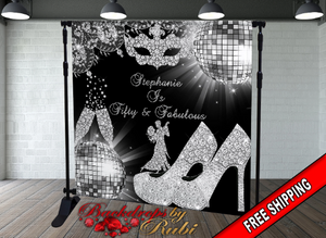 Disco Ball Birthday Backdrop, High Heels Silver Backdrop, Birthday Party Background, 50th Birthday Step and Repeat, High Heels Glitter
