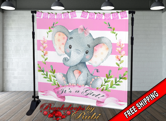 Elephant Backdrop, Elephant banner, Elephant Safari Baby Shower Backdrop, It's a Girl Elephant, Safari Backdrop Baby shower