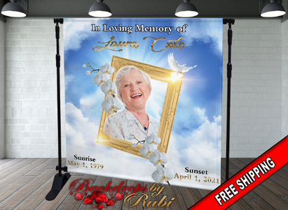 Memorial Backdrop, Funeral Backdrop, In Loving Memory backdrop, Memorial Banner, Happy Heavenly Birthday, Memorial Photo Backdrop, Memorial