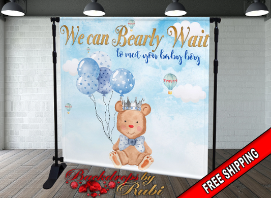 Bear Backdrop, Bear banner, Bear Safari Baby Shower Backdrop, It's a Boy bear, Bear Backdrop Baby Shower, We Can Bearly Wait backdrop