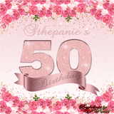50th Birthday Backdrop, Floral Rose Gold Backdrop, Birthday Party Background, 50th Birthday Step and Repeat, Floral Glitter Backdrop