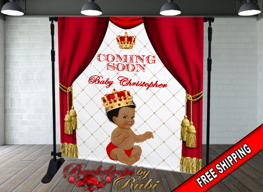 Prince Theme Backdrop, Red Crown Prince Backdrop, Royal Prince Baby Shower Photo Backdrop, Prince Backdrop Red Curtains , Little Prince