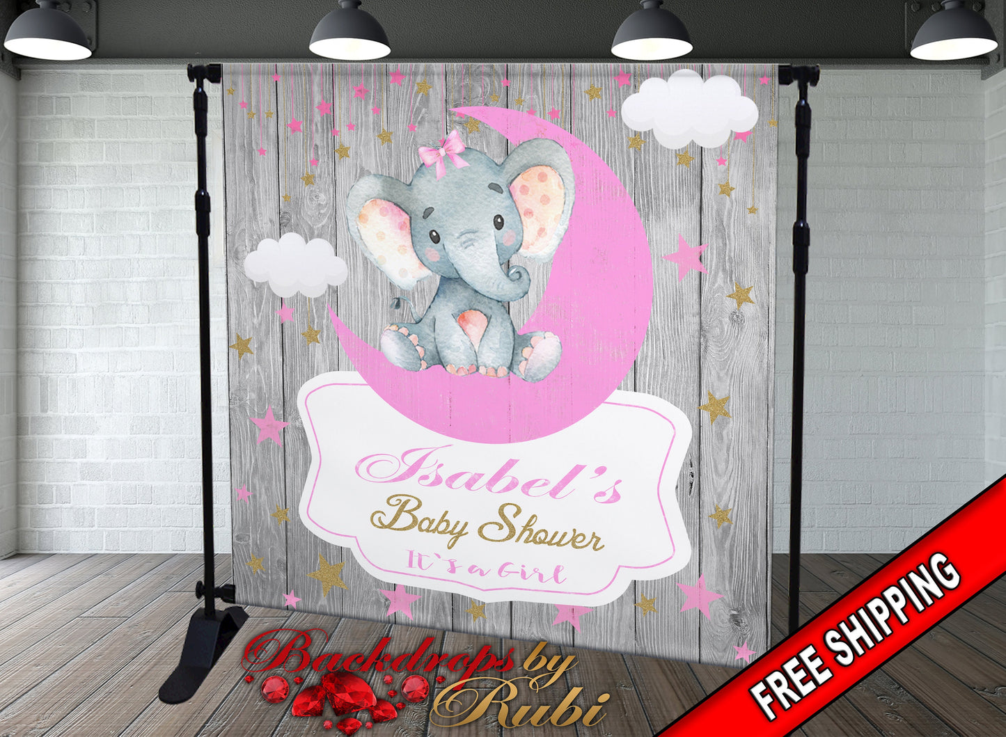 Elephant Backdrop, Elephant banner, Elephant Safari Baby Shower Backdrop, It's a Girl Elephant, Safari Backdrop Baby shower