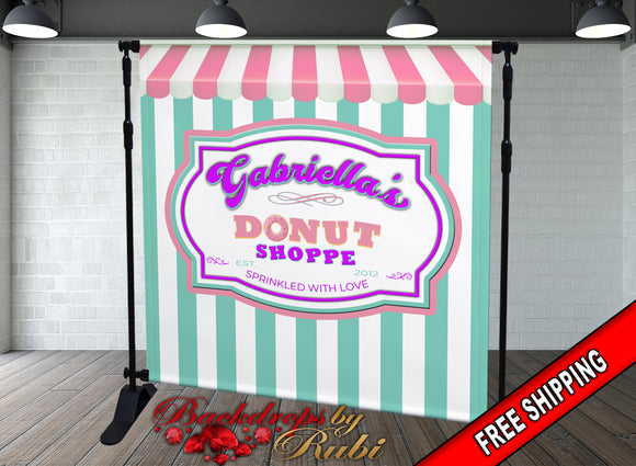 Donuts Backdrop, Donuts Banner, Donut Shoppe Birthday, Dessert Buffet, Candy Party Background, Candy Sheet Shop Sign
