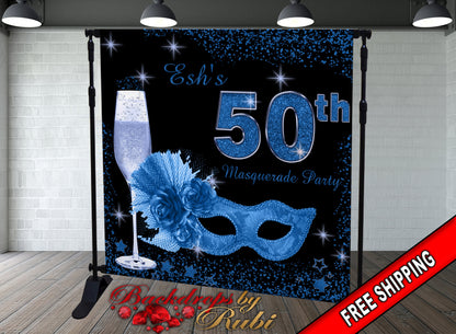 Masquerade Royal Blue Backdrop, Masquerade step and repeat backdrop, 50 Shades Step and Repeat, Mardi gras step and repeat,Masquerade Banner