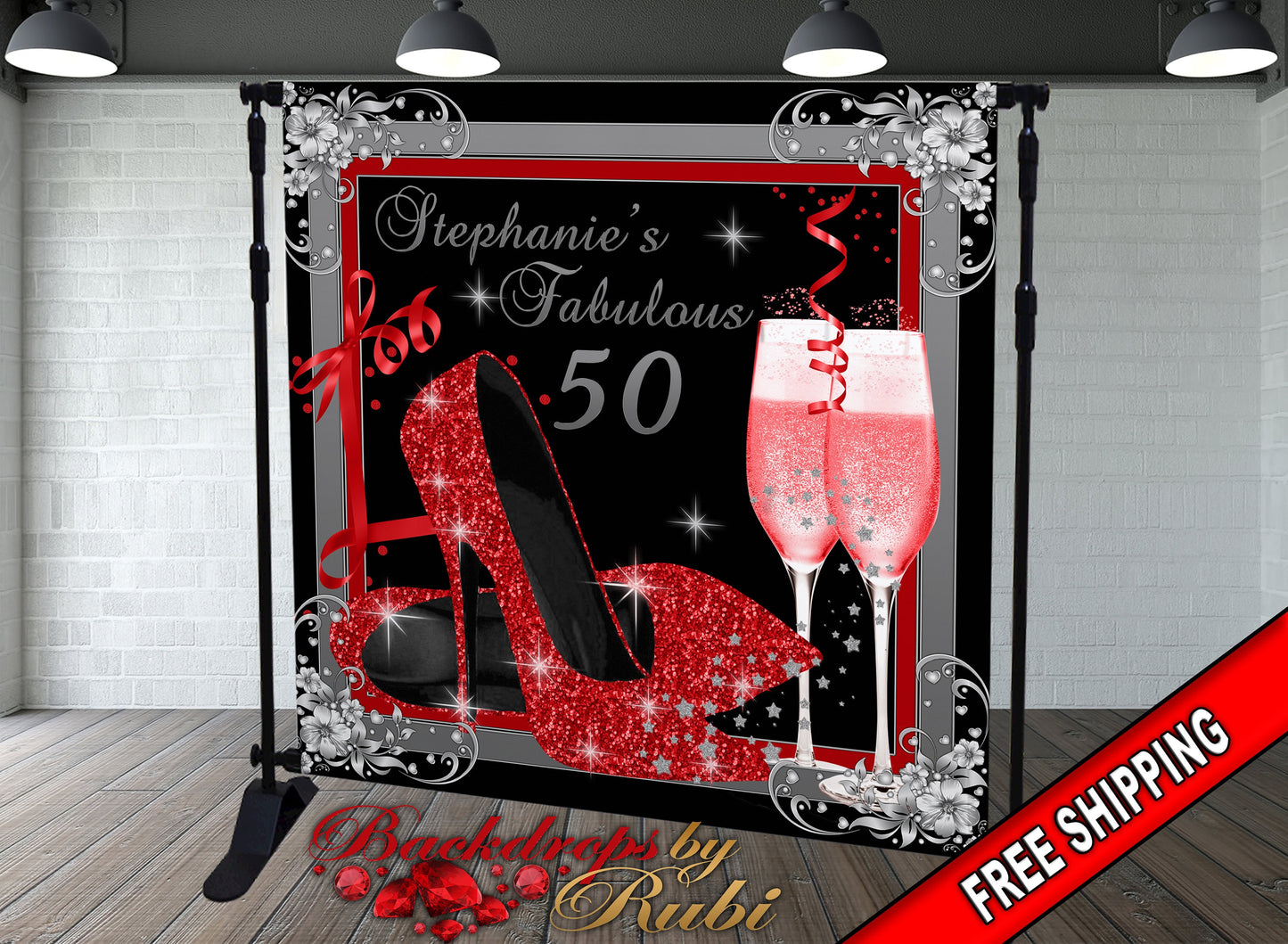 High Heels Backdrop, High Heels Birthday Backdrop, High Heel Shoe Stiletto Backdrop, Fabulous Birthday Backdrop, High Heels Glitter Red