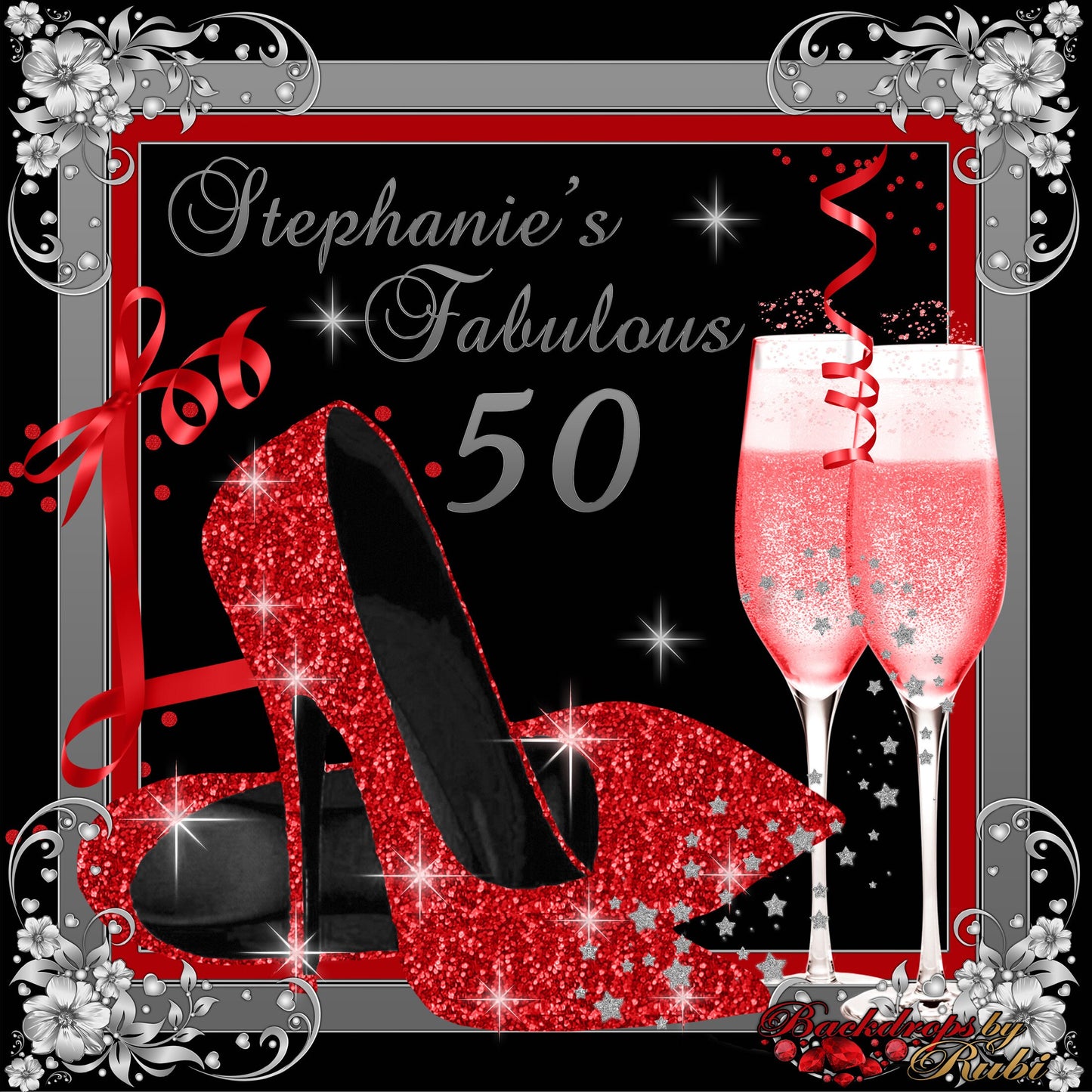 High Heels Backdrop, High Heels Birthday Backdrop, High Heel Shoe Stiletto Backdrop, Fabulous Birthday Backdrop, High Heels Glitter Red