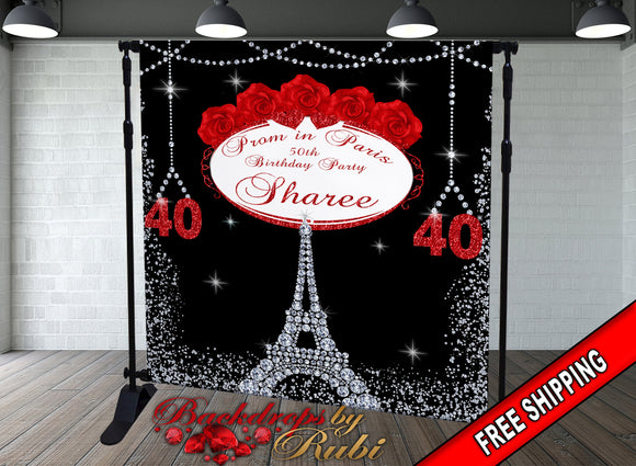 Paris Birthday Backdrop, Paris Backdrop, Birthday Party Background, Paris Eiffel Tower Backdrop, Paris Bridal Shower, Paris Banner