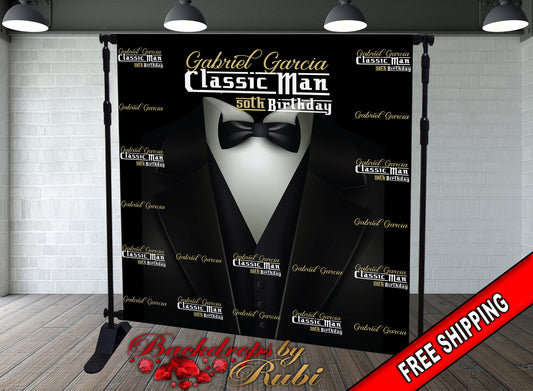 Classic Man Birthday Backdrop, Classic Man Step and Repeat Backdrop, 30th Birthday, 40th, 50th, 60th Backdrop, Men's Birthday Backdrop