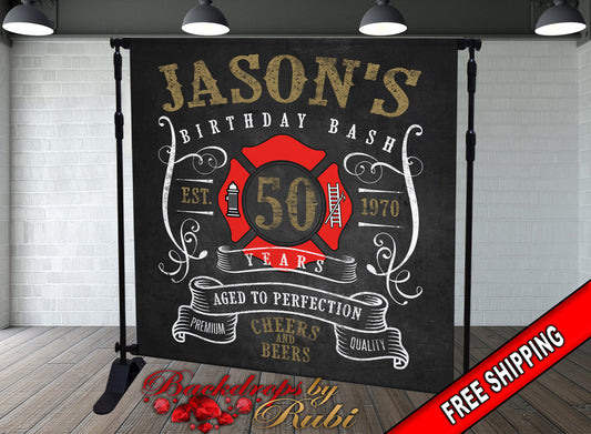 50th Birthday Firemen Backdrop, Police Backdrop, Cheers and Beers Backdrop , Vintage 50th Birthday, 50th birthday Backdrop, Army Backdrop