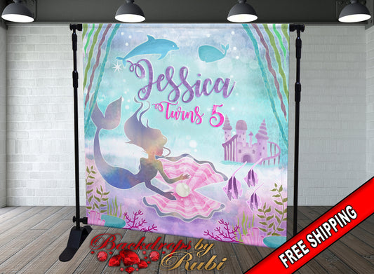 Mermaid Backdrop, Mermaid Birthday Backdrop, Mermaid Birthday banner, Underwater Castle Backdrop, Mermaid Party Backdrop, Mermaid Theme