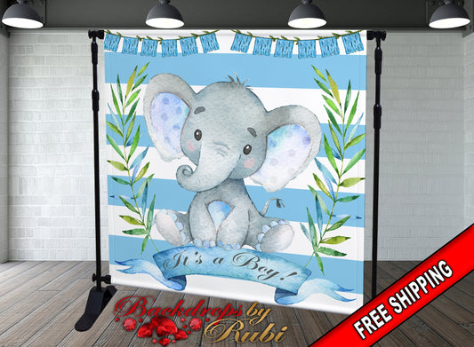 Elephant Backdrop, Elephant banner, Elephant Safari Baby Shower Backdrop, It's a Boy Elephant, Safari Backdrop Baby shower