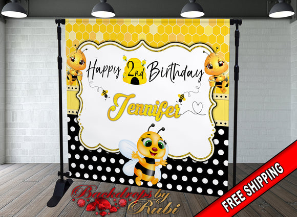 Bee Birthday Banner, Bee Birthday Backdrop, Bee Step repeat Backdrop, Bee Birthday Backdrop, Bee Baby Shower, What Will it Bee backdrop