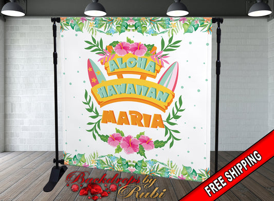Hawaiian Backdrop, Aloha Luau Party, Hawaiian Luau Birthday Backdrop, Hawaiian Banner, Hawaiian Birthday Backdrop, Hawaiian Baby Shower