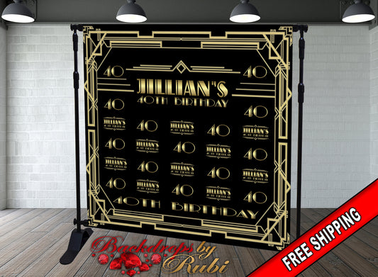 Great Gatsby Birthday Step and Repeat, Great Gatsby Birthday Backdrop,The Great Gatsby Gold Black