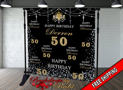 50th Birthday Backdrop, Chandelier Birthday Backdrop, Diamonds Backdrop, Birthday Party Background, Birthday Step and Repeat Backdrop, 50th Step and Repeat Backdrop