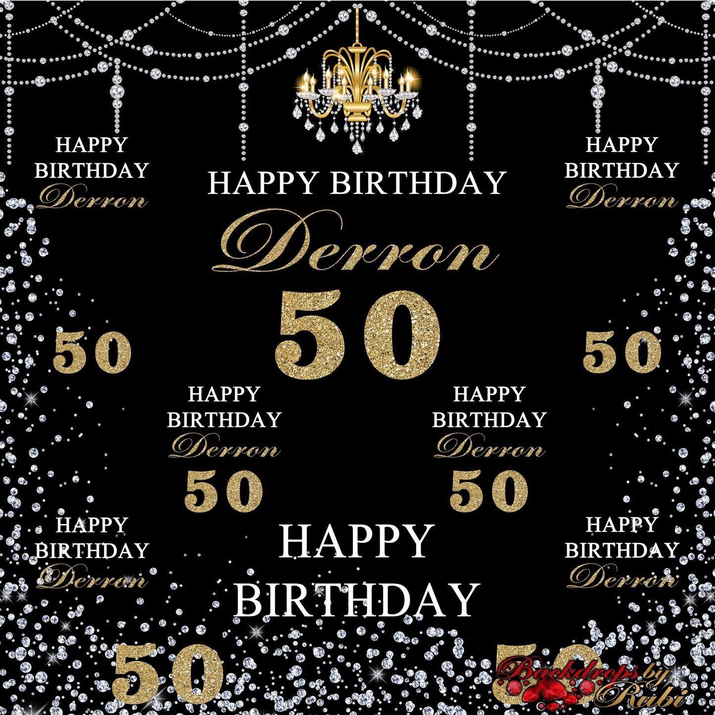 50th Birthday Backdrop, Chandelier Birthday Backdrop, Diamonds Backdrop, Birthday Party Background, Birthday Step and Repeat Backdrop, 50th Step and Repeat Backdrop