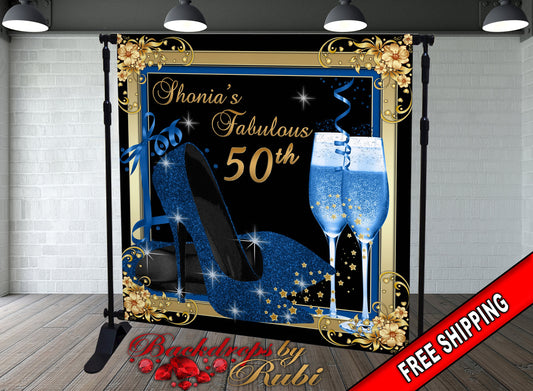 High Heels Backdrop, High Heels Birthday Backdrop, High Heel Shoe Stiletto Backdrop, Fabulous Birthday Backdrop, High Heels Glitter Blue