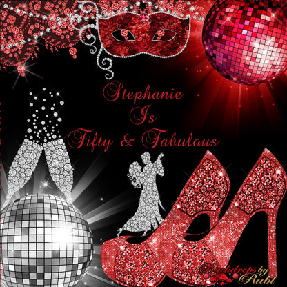Disco Ball Birthday Backdrop, High Heels Red Backdrop, Birthday Party Background, 50th Birthday Step and Repeat, High Heels Glitter
