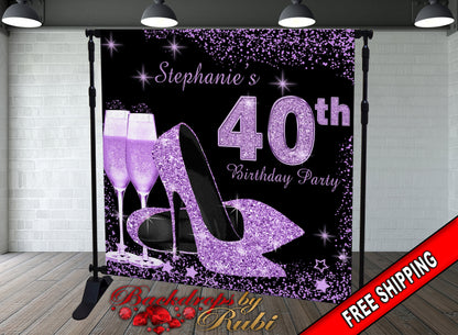 High Heels Backdrop, High Heels Birthday Backdrop, High Heel Shoe Stiletto Backdrop, Fabulous Birthday Backdrop, High Heels Glitter Purple