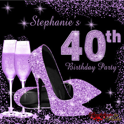 High Heels Backdrop, High Heels Birthday Backdrop, High Heel Shoe Stiletto Backdrop, Fabulous Birthday Backdrop, High Heels Glitter Purple