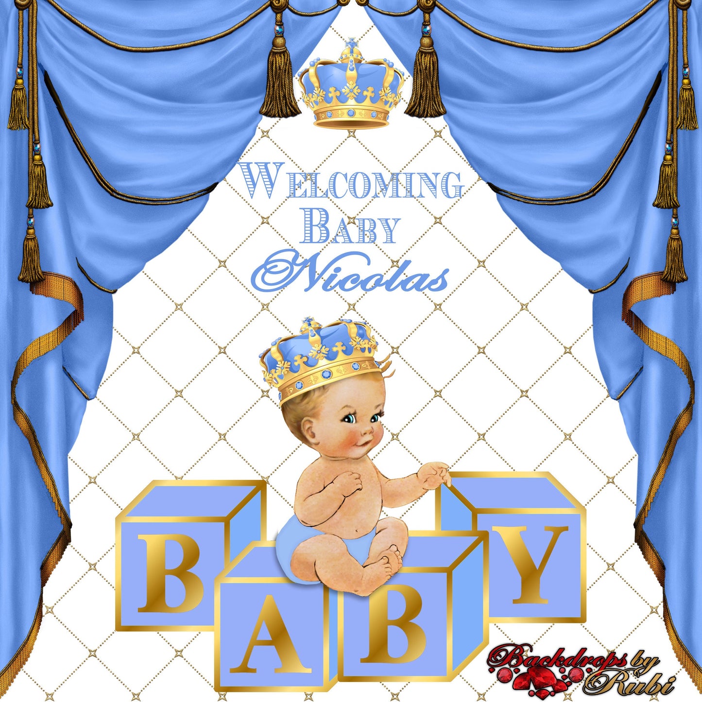 Baby Blue Prince Backdrop, Baby Blue Crown, Baby Blue Prince Baby Shower Photo Backdrop, Baby Blue Prince Backdrop, Baby Blue Little Prince