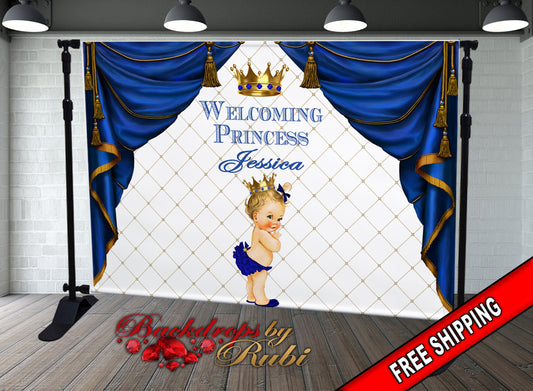 Royal Princess Theme Backdrop, Princess Backdrop, Royal Princess Baby Shower Photo Backdrop, Royal Blue Princess Backdrop, Little Princess