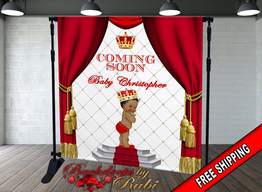 Prince Theme Backdrop, Red Crown Prince Backdrop, Royal Prince Baby Shower Photo Backdrop, Prince Backdrop Red Curtains , Little Prince