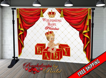 Red Prince Theme Backdrop, Red Crown Prince Backdrop, Red Prince Baby Shower Photo Backdrop, Red Prince Backdrop, Red Little Prince