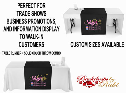 Custom Table Runner, Table Cover, Table Runner + Solid Color Throw Combo, Full Color Table Runner, Personalized Table Runner, Logo Runner