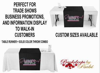 Custom Table Runner, Table Cover, Table Runner + Solid Color Throw Combo, Full Color Table Runner, Personalized Table Runner, Logo Runner