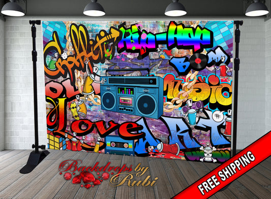 Graffiti Backdrop, Graffiti Banner, 80's 90's Hip Hop Rock Party Backdrop, Graffiti Theme Backdrop, 90s Party Studio Props, Hip Hop Banner