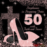 High Heels Cross, Birthday Backdrop, High Heels Rose Gold Backdrop, Birthday Party Background, 50th Birthday Step and Repeat, High Heels Glitter