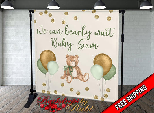 Bear Backdrop, Bear banner, Bear Safari Baby Shower Backdrop, It's a Boy bear, Bear Backdrop Baby Shower, We Can Bearly Wait backdrop