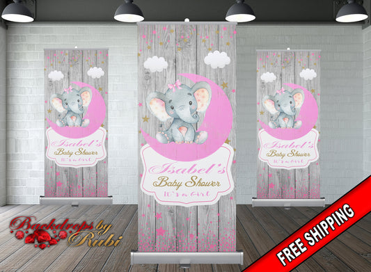 Elephant Retractable Banner, Elephant banner, Elephant Safari Baby Shower Retractable, It's a Girl Elephant, Safari Banner Baby shower