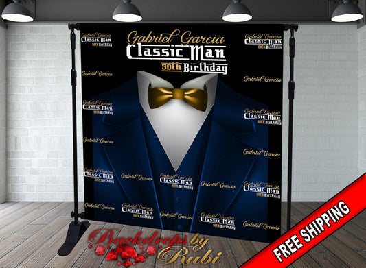 Classic Man Birthday Backdrop, Classic Man Step and Repeat Backdrop, Classic Man Royal Blue Backdrop, Men's Birthday Backdrop, Classic Man