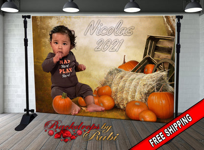 Pumpkin Backdrop, Autumn Fall Backdrop, Fall Banner, Fall Birthday Backdrop, Little Pumpkin Backdrop, Halloween Pumpkin Patch Fall