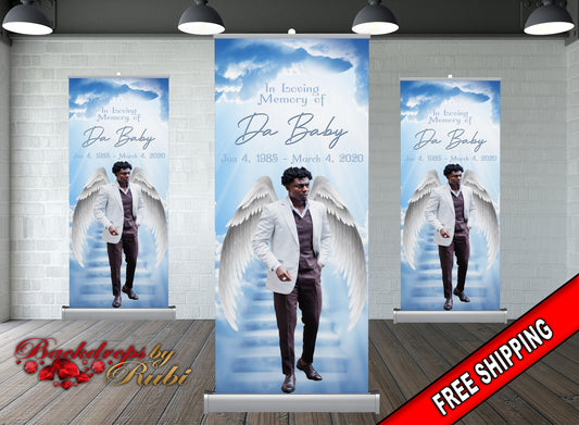 Memorial Retractable Banner, Funeral Banner, In Loving Memory Retractable, Memorial Banner, Happy Heavenly Birthday, Memorial Photo Backdrop